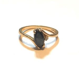 14k Yellow Gold & Grey Cats Eyes Diamond Ring Sz 6